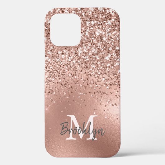 Pink Rose Gold Glitter Confetti Modern Monogrammed Case-Mate iPhone Case (Achterkant)