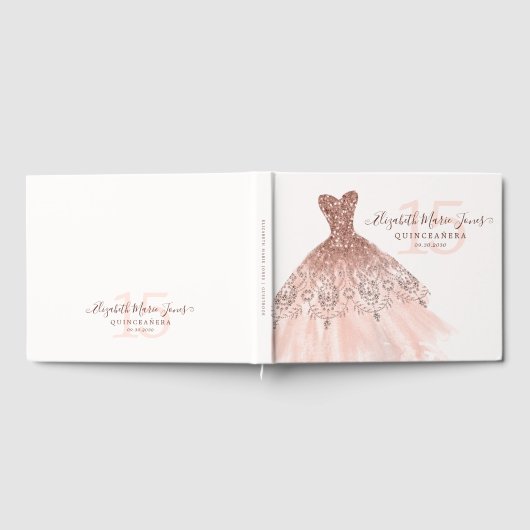 Pink Rose Gold Glitter Dress QUINCEAÑERA Birthday Gastenboek (Volledig)