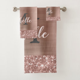 Pink Rose Gold Glitter Drips Monogrammed Vrouwelij Bad Handdoek
