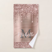 Pink Rose Gold Glitter Drips Monogrammed Vrouwelij Bad Handdoek (Handdoek)