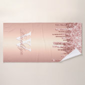 Pink Rose Gold Glitter Drips Pink Metal Monogram Badhanddoek (Badhanddoek)