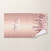 Pink Rose Gold Glitter Drips Pink Metal Monogram Handdoek (Handdoek)