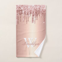 Pink Rose Gold Glitter Drips Pink Metal Monogram