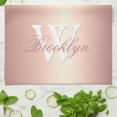 Pink Rose Gold Glitter Drips Pink Monogrammed Theedoek (Gevouwen)