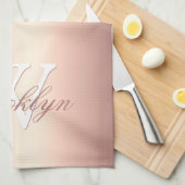 Pink Rose Gold Glitter Drips Pink Monogrammed Theedoek (Quarter Fold)