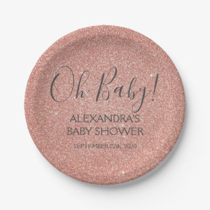 Pink Rose Gold Glitter en Sparkle Oh Baby! Papieren Bordje