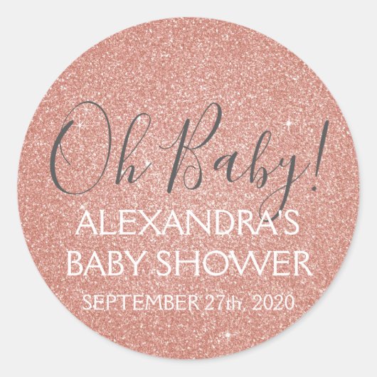 Pink Rose Gold Glitter en Sparkle Oh Baby! Ronde Sticker (Voorkant)