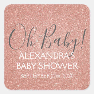 Pink Rose Gold Glitter en Sparkle Oh Baby! Vierkante Sticker