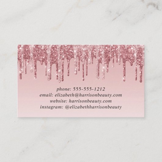 Pink Rose Gold Glitter Korting Visitekaartje (Achterkant)