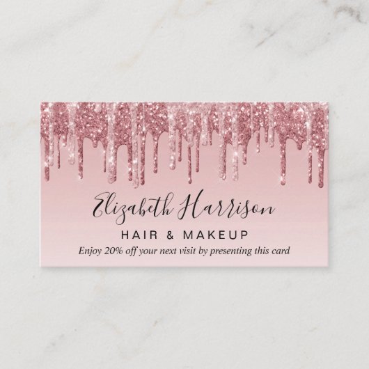 Pink Rose Gold Glitter Korting Visitekaartje (Voorkant)