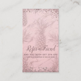 Pink Rose Gold Glitter Pineapple Verwijs een vrien Aanbevelingskaartje