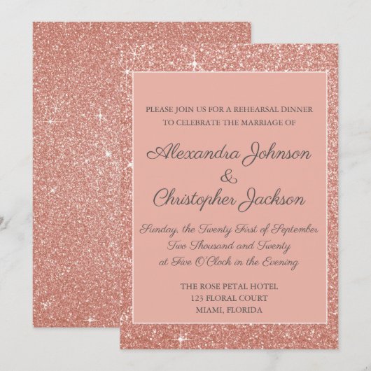 Pink Rose Gold Glitter repetitie diner Kaart (Voorkant / Achterkant)