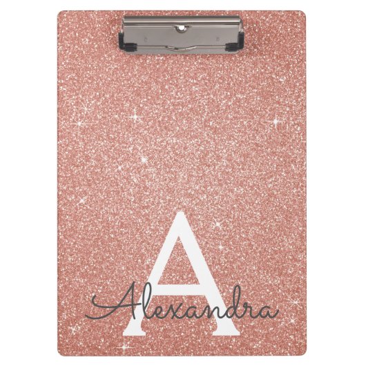 Pink Rose Gold Glitter & Sparkle Monogram School Klembord (Voorkant)
