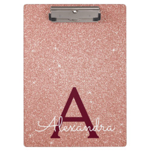 Pink Rose Gold Glitter & Sparkle Monogram School Klembord