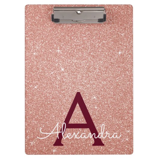 Pink Rose Gold Glitter & Sparkle Monogram School Klembord (Voorkant)