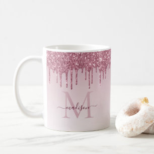 Pink Rose Gold Glitter Sparkle Monogram Script Koffiemok