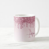 Pink Rose Gold Glitter Sparkle Monogram Script Koffiemok (Voorkant rechts)