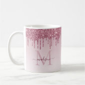 Pink Rose Gold Glitter Sparkle Monogram Script Koffiemok (Links)