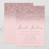 Pink Rose Gold Glitter Sparkle Sweet 16 Party Kaart (Voorkant / Achterkant)