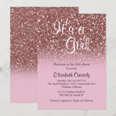 Pink Rose Gold Glitter Sprinkle Baby shower Uitnod Kaart (Voorkant / Achterkant)