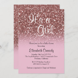 Pink Rose Gold Glitter Sprinkle Baby shower Uitnod Kaart