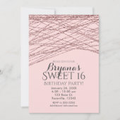 Pink Rose Gold Glitter Sweet 16 Verjaardagsfeest Kaart (Voorkant)