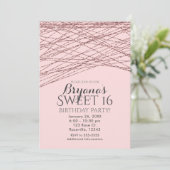 Pink Rose Gold Glitter Sweet 16 Verjaardagsfeest Kaart (Staand voorkant)
