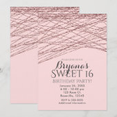 Pink Rose Gold Glitter Sweet 16 Verjaardagsfeest Kaart (Voorkant / Achterkant)