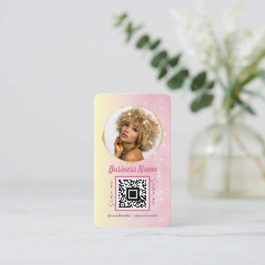 Pink Rose Gold Glitter Vrouwelijke Social Media Gi Visitekaartje (Staand voorkant)