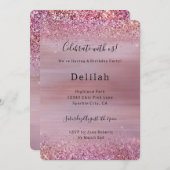 Pink Rose Gold Glitzy Glitter Birthday Kaart (Voorkant / Achterkant)