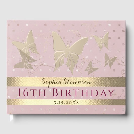 Pink Rose Gold Guest Book Gastenboek (Voorkant)