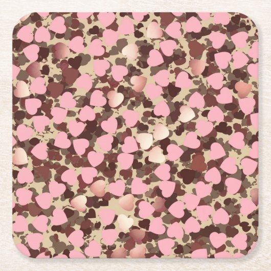 Pink Rose Gold Hearts Camouflage Onderzetter Set (Voorkant)