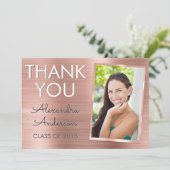 Pink Rose Gold Metallic Afstuderen Dank u Kaart (Staand voorkant)