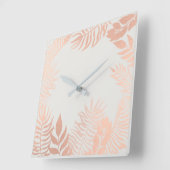 Pink Rose Gold Metallic Grey Palm Botanical Pastel Vierkante Klok (Hoek)