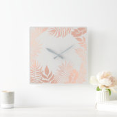 Pink Rose Gold Metallic Grey Palm Botanical Pastel Vierkante Klok (Huis)