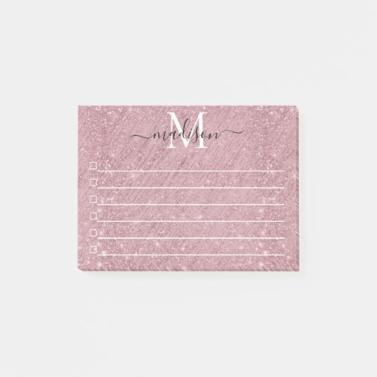 Pink Rose Gold Monogram Script Glitter Sparkle Post-it® Notes (Voorkant)