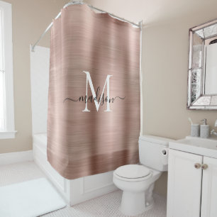 Pink Rose Gold Monogram Vrouwelijk Script Glam Met Douchegordijn