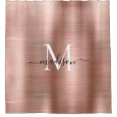 Pink Rose Gold Monogram Vrouwelijk Script Glam Met Douchegordijn (Voorkant)