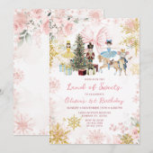 Pink Rose Gold Nutcracker Christmas Bow Birthday Kaart (Voorkant / Achterkant)