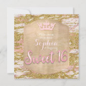 Pink Rose Gold Princess SWEET 16 Uitnodiging (Voorkant)