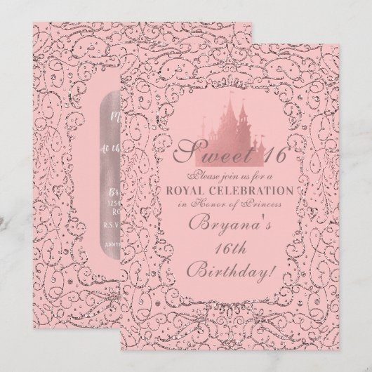 Pink Rose Gold Royal Castle Princess Sweet 16 Kaart (Voorkant / Achterkant)