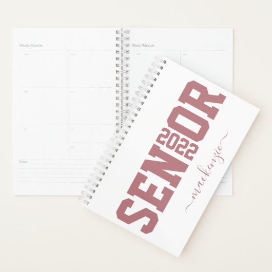 Pink Rose Gold Senior Block Letter Afstuderen Jaar Planner (Display)