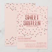 Pink Rose Gold Silver Glitter Confetti Sweet 16 Kaart (Voorkant / Achterkant)