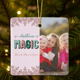 Pink Rose Gold Snowflake Kerst Magie Keramisch Ornament