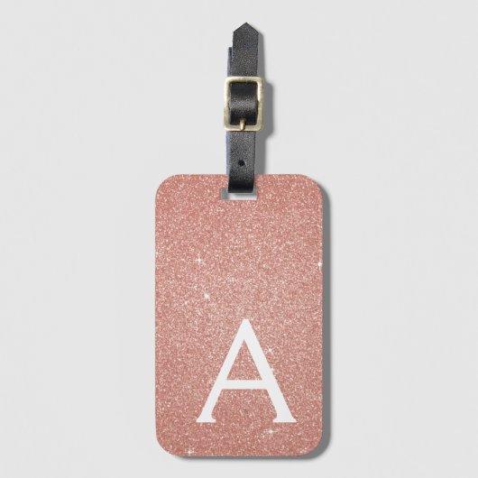 Pink Rose Gold Sparkle Glitter Monogram Name Bagagelabel (Voorkant (verticaal))