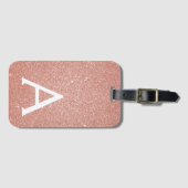 Pink Rose Gold Sparkle Glitter Monogram Name Bagagelabel (Voorkant (horizontaal))
