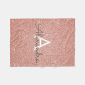 Pink Rose Gold Sparkle Glitter Monogram Name Fleece Deken (Voorkant (Horizontaal))