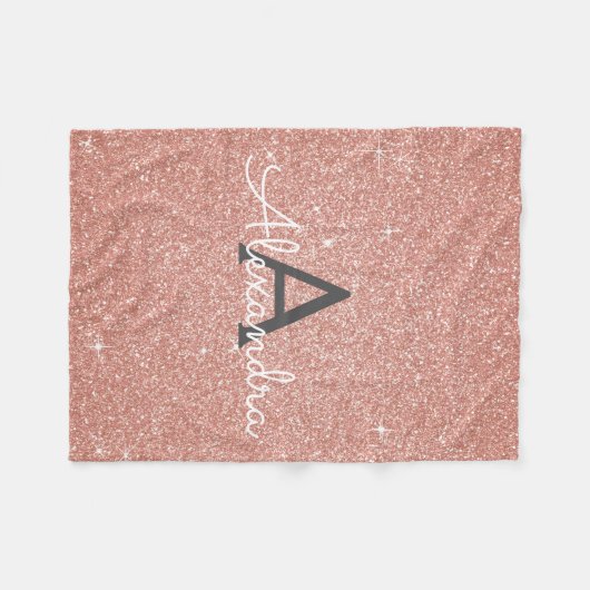 Pink Rose Gold Sparkle Glitter Monogram Name Fleece Deken (Voorkant (Horizontaal))