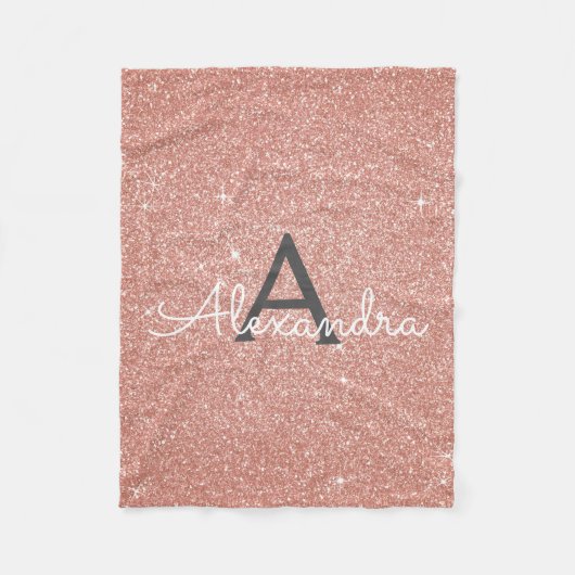 Pink Rose Gold Sparkle Glitter Monogram Name Fleece Deken (Voorkant)