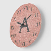 Pink Rose Gold Sparkle Glitter Monogram Name Grote Klok (Hoek)